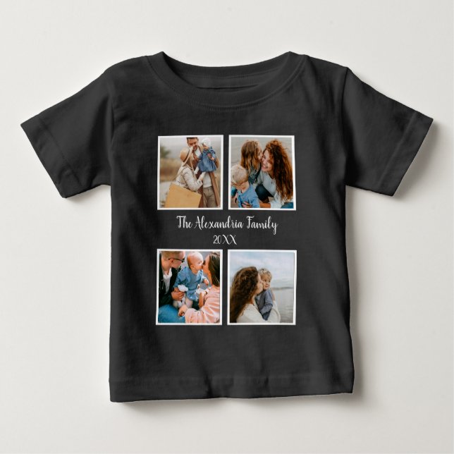 Personalized family 4 photo collage template baby T-Shirt (Front)