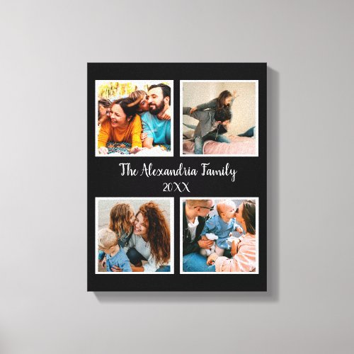 Personalized family 4 photo collage template canvas print