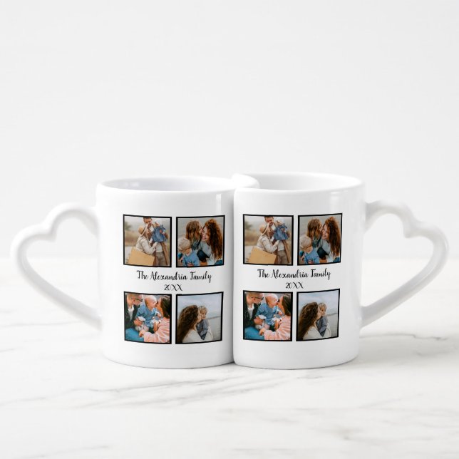Personalized family 4 photo collage template coffee mug set (Front Nesting)