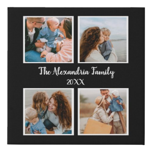 Personalized family 4 photo collage template faux canvas print
