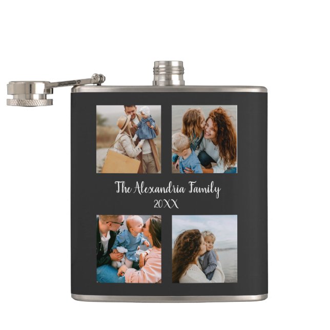 Personalized family 4 photo collage template flask (Opened)