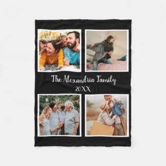 Personalized family 4 photo collage template fleece blanket