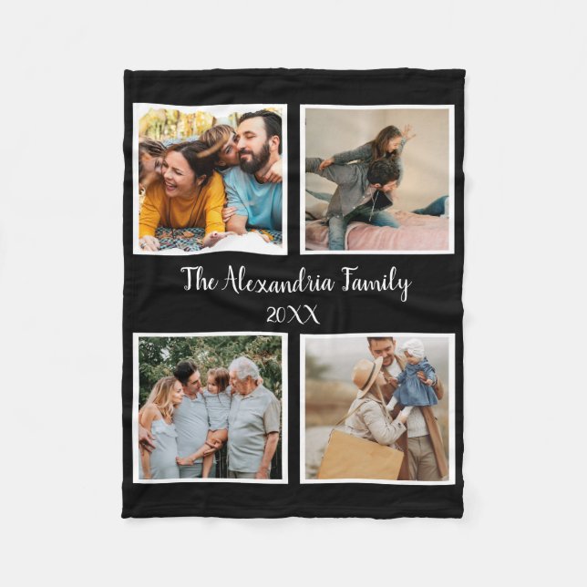 Personalized family 4 photo collage template fleece blanket (Front)