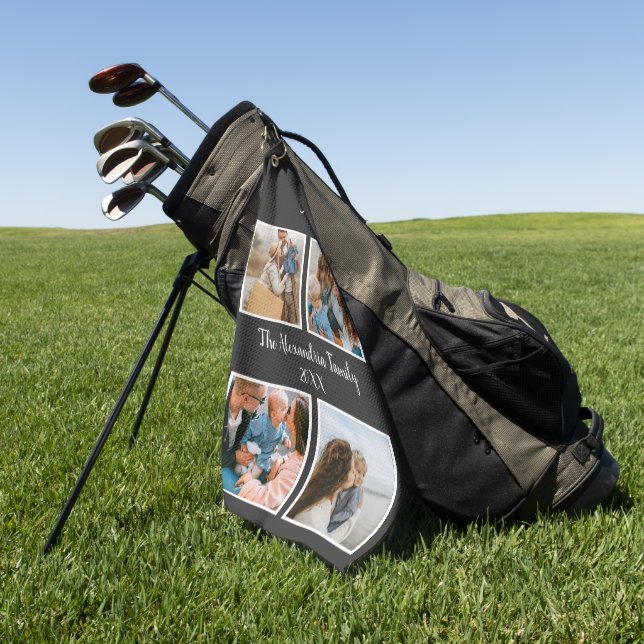 Personalized family 4 photo collage template golf towel (Green)