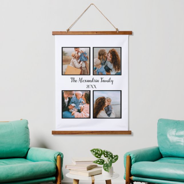 Personalized family 4 photo collage template hanging tapestry (Living Room)