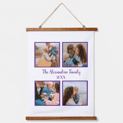 Personalized family 4 photo collage template hanging tapestry