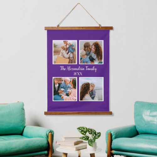 Personalized family 4 photo collage template hanging tapestry