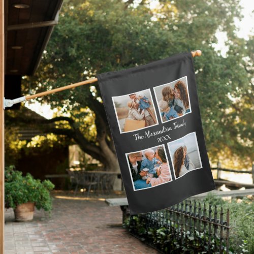 Personalized family 4 photo collage template house flag