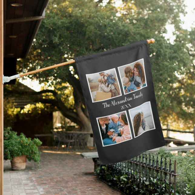 Personalized family 4 photo collage template house flag (In SItu)