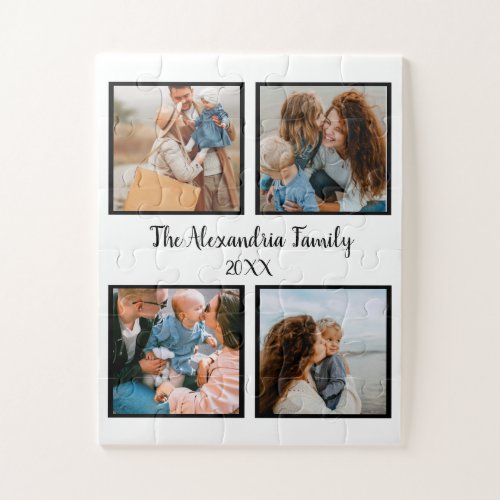 Personalized family 4 photo collage template jigsaw puzzle