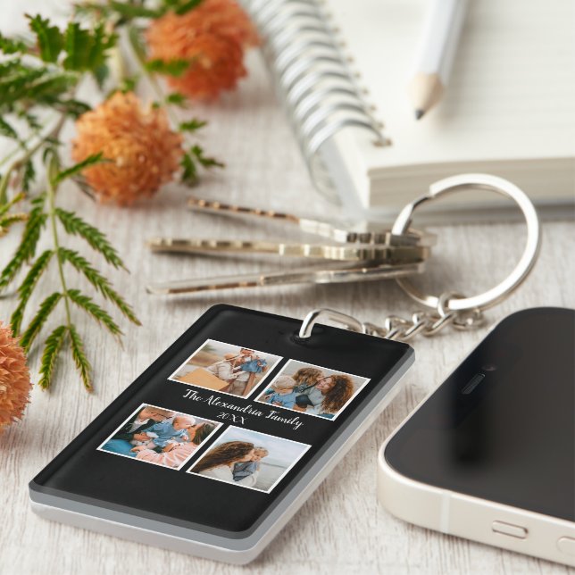 Personalized family 4 photo collage template keychain (Front Right)