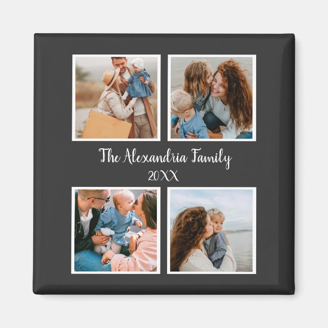 Personalized family 4 photo collage template magnet (Front)
