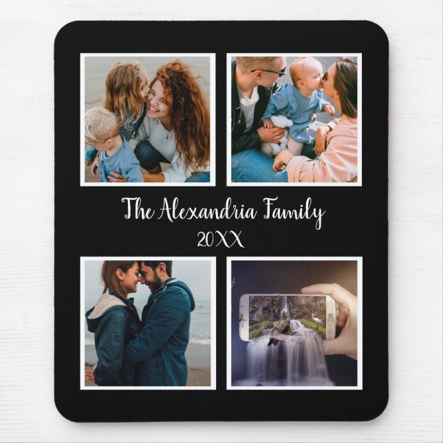 Personalized family 4 photo collage template mouse pad (Front)