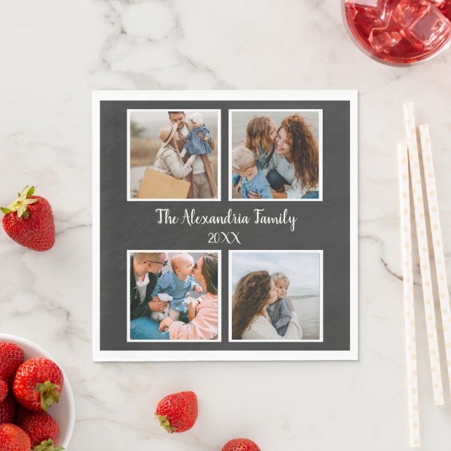 Personalized family 4 photo collage template napkins (Insitu)