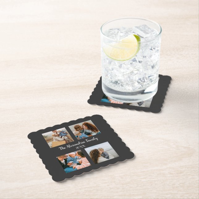Personalized family 4 photo collage template paper coaster (Insitu)