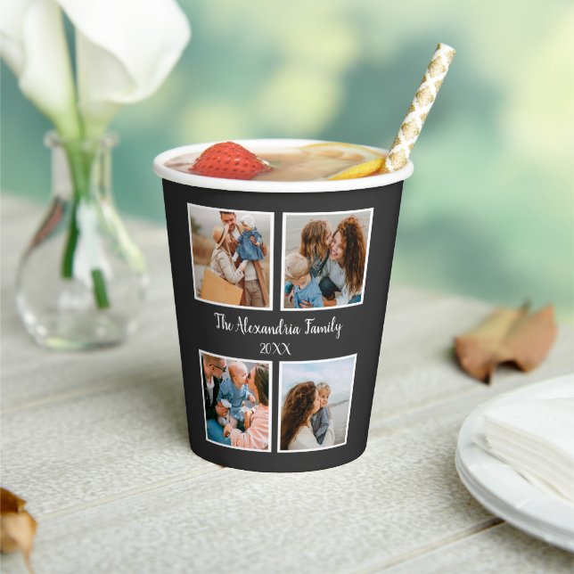 Personalized family 4 photo collage template paper cups (Insitu)