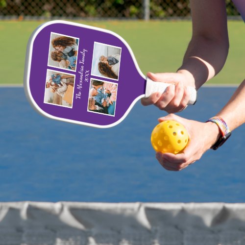 Personalized family 4 photo collage template pickleball paddle