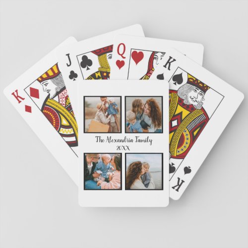 Personalized family 4 photo collage template poker cards