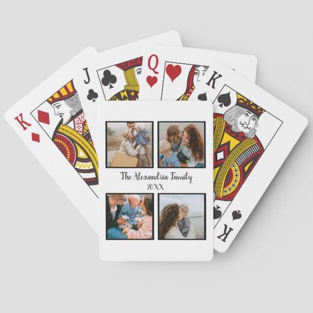 Personalized family 4 photo collage template poker cards (Back)