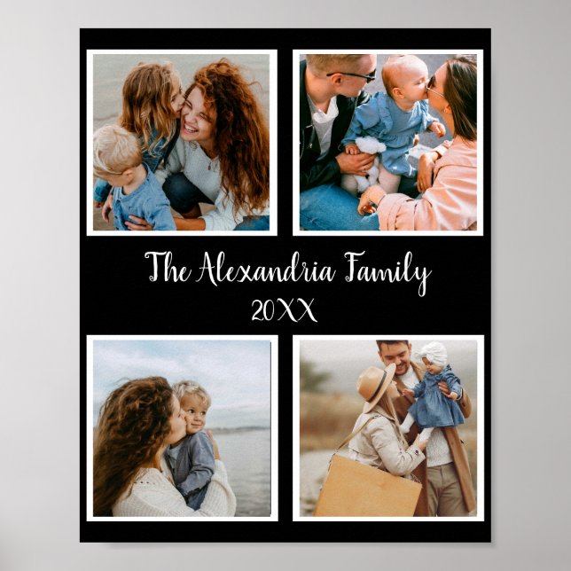 Personalized family 4 photo collage template poster (Front)