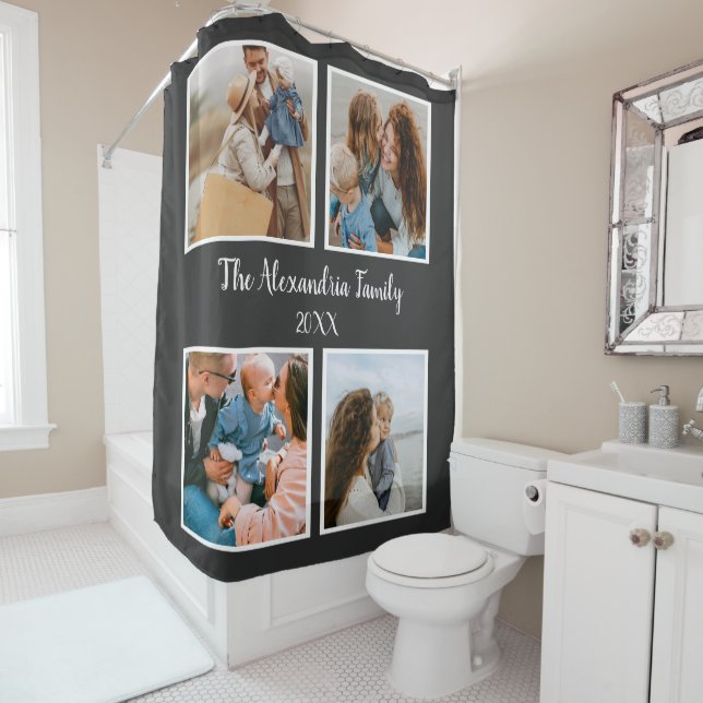 Personalized family 4 photo collage template shower curtain (In Situ)