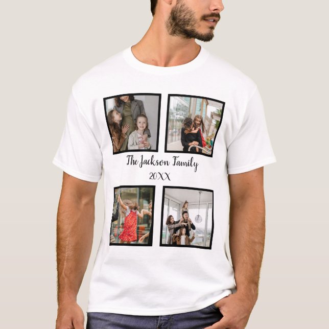 Personalized family 4 photo collage template T-Shi T-Shirt (Front)