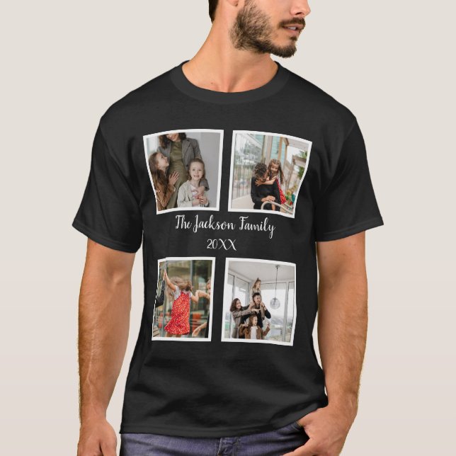 Personalized family 4 photo collage template T-Shirt (Front)