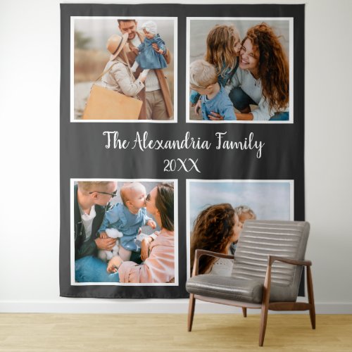 Personalized family 4 photo collage template tapestry