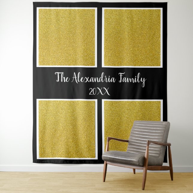 Personalized family 4 photo collage template tapestry (In Situ)