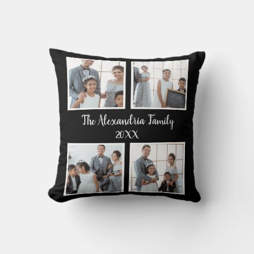 Personalized family 4 photo collage template throw pillow