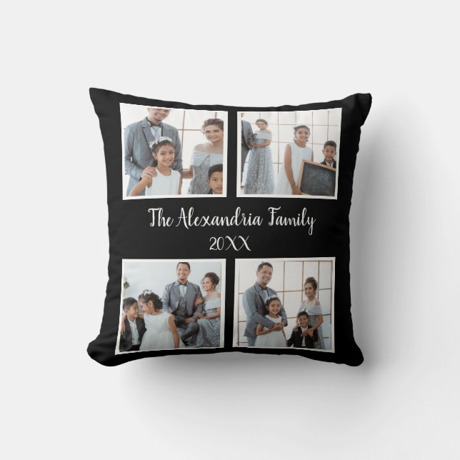 Personalized family 4 photo collage template throw pillow (Front)