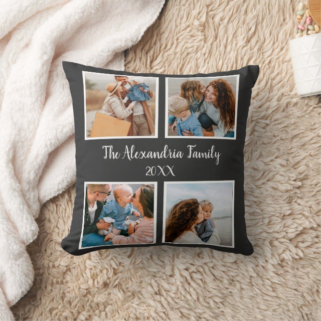 Personalized family 4 photo collage template throw pillow (Blanket)