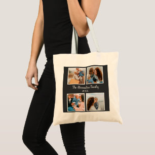 Personalized family 4 photo collage template tote bag