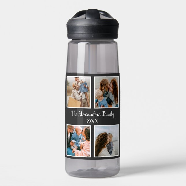 Personalized family 4 photo collage template water bottle (Front)