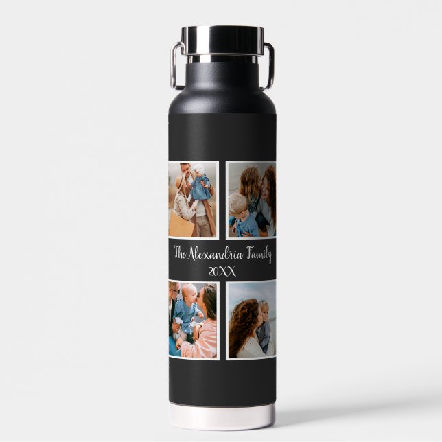 Personalized family 4 photo collage template water bottle (Front)