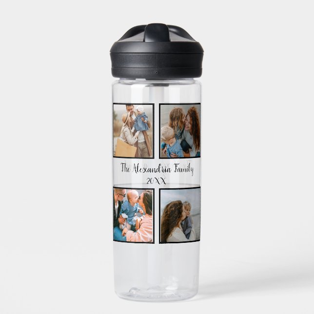 Personalized family 4 photo collage template water bottle (Front)