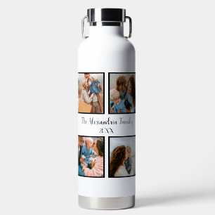 Personalized family 4 photo collage template water bottle