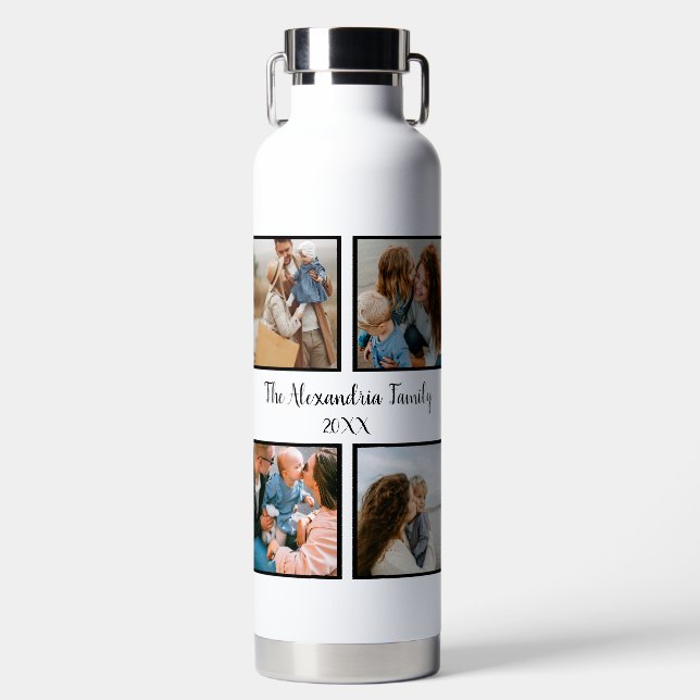 Personalized family 4 photo collage template water bottle (Front)