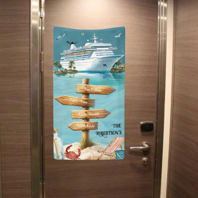 Personalized Family 4Ports Sign Cruise Door Banner (Customize your four cruise port banner. Not shown to scale. Image is for example purposes only.)