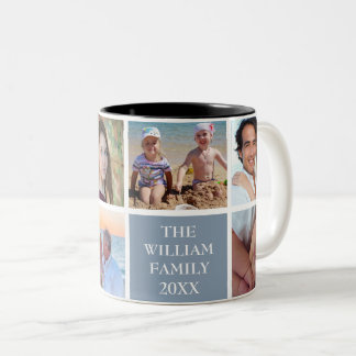 Personalized Family 6 Photo Collage Dusty Blue Two-Tone Coffee Mug