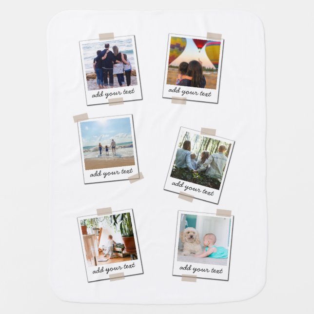 Personalized Family 6 Photo Custom Collage Baby Blanket (Front)