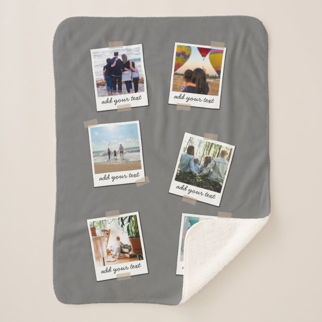 Personalized Family 6 Photo Custom Collage Sherpa Blanket (Front)