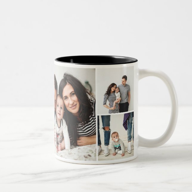 Personalized Family 7 Photo Collage Two-Tone Coffee Mug (Right)