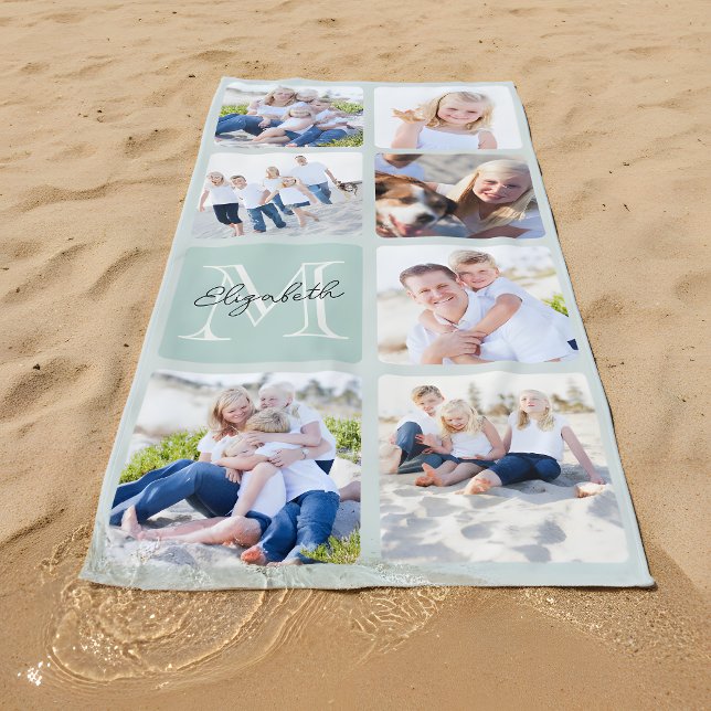 Personalized Family 7 Photos Collage - Monogram Beach Towel (Creator Uploaded)