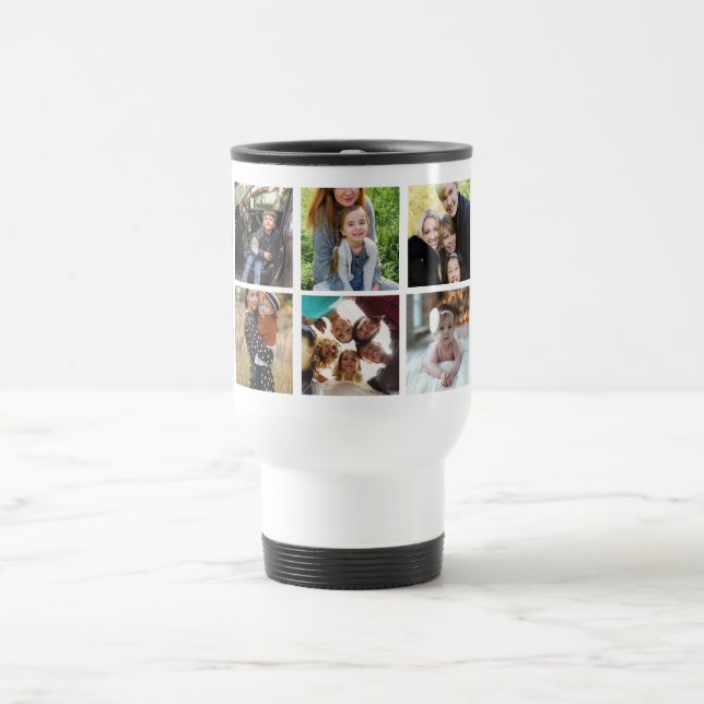 Personalized Family 8 Photo Collage Travel Mug (Center)