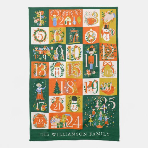 Personalized Family Advent Calendar Christmas Art  Kitchen Towel