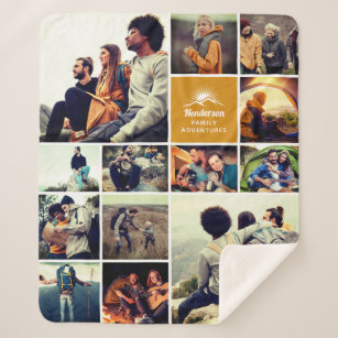 Personalized "Family Adventures" Photo Collage Sherpa Blanket