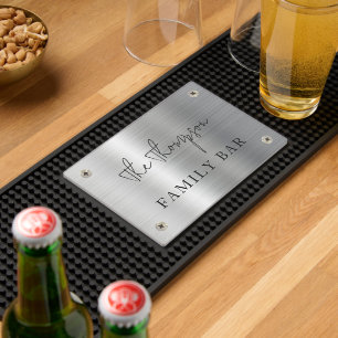 Personalized Family Bar Runner Top Metal Silver Mat