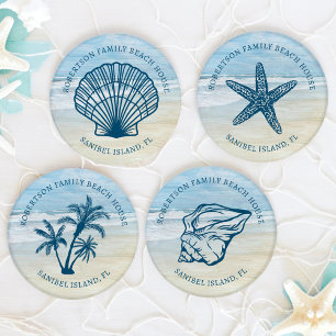 Personalized Family Beach House Coastal  Coaster Set