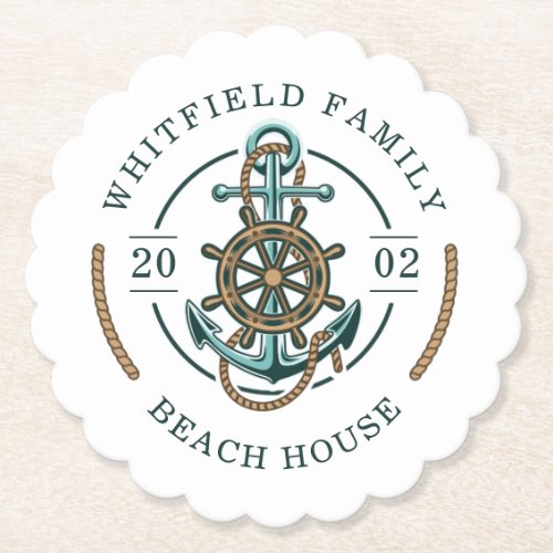 Personalized Family Beach House Custom Nautical Paper Coaster